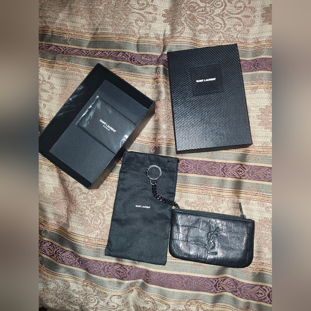 Saint Laurent Croc Embossed Key Pouch